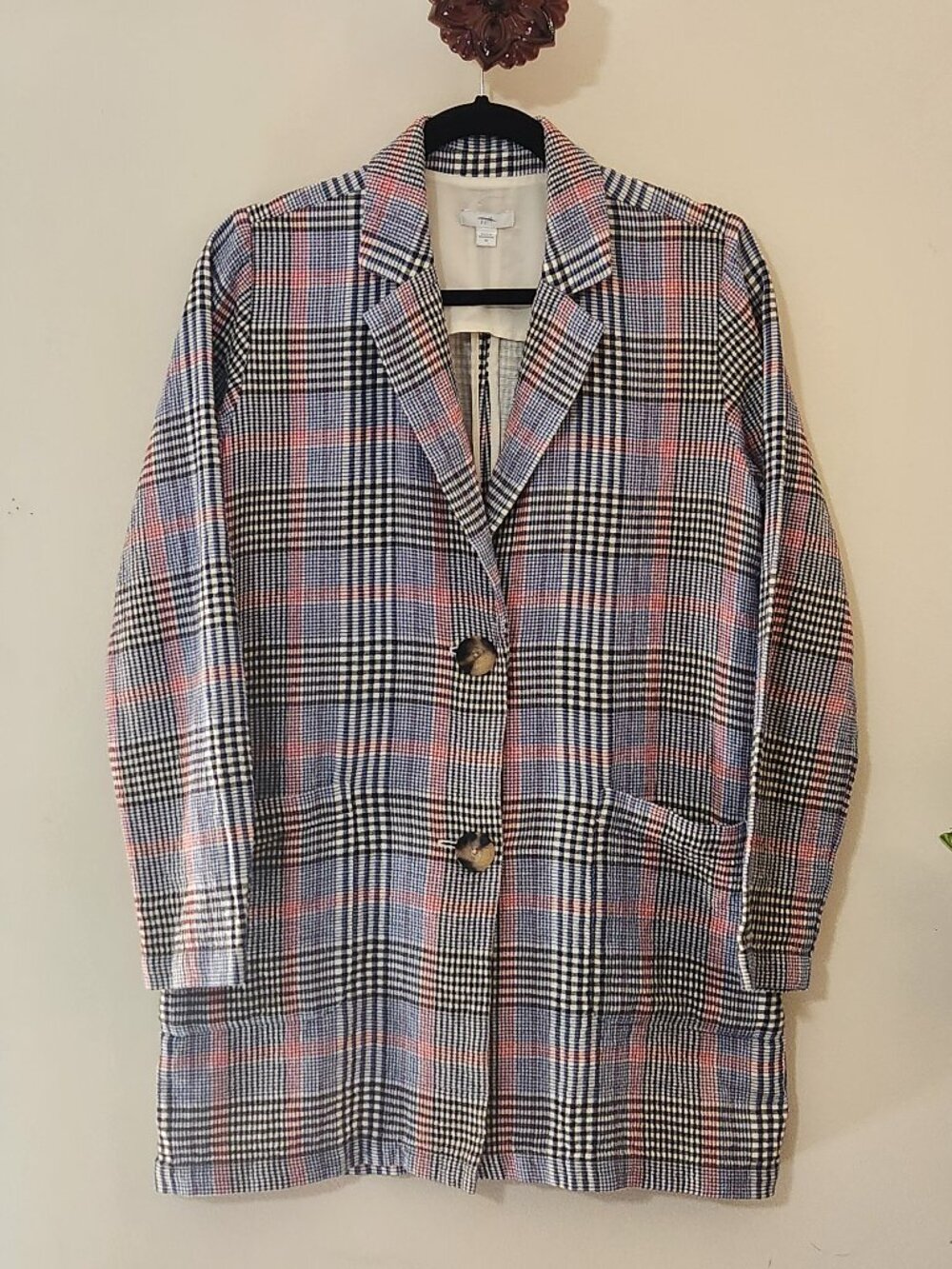 J. Jill Barley Multicolor Easy Textured Plaid Boyfriend Blazer Jacket Sz XS